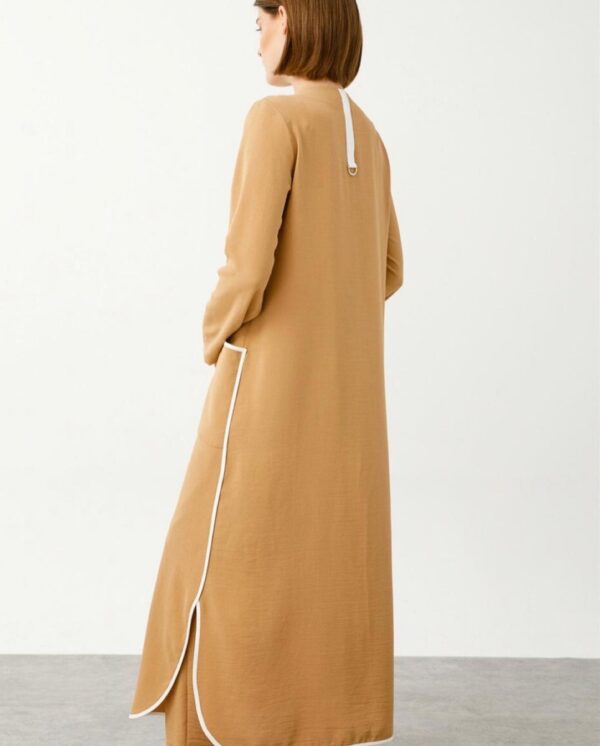 Camel Abaya with Delicate White Detailing - Image 2