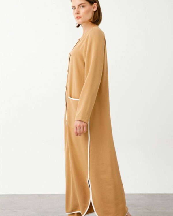 Camel Abaya with Delicate White Detailing - Image 3