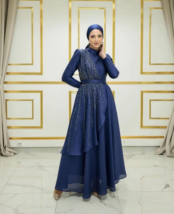 Royal Blue Evening Hijab Dress - Image 2