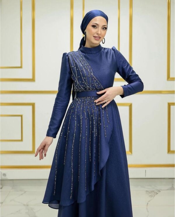 Navy Blue Evening Hijab Dress - Image 3