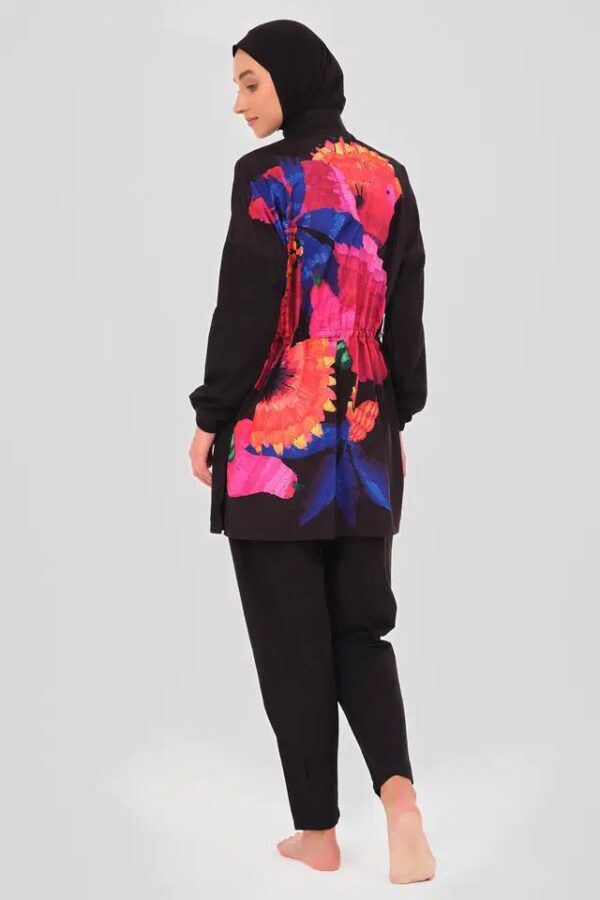 Black Burkini with Colourful Design Top - Image 3
