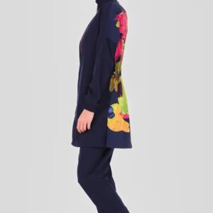 Navy Blue Burkini with Colourful Design Top