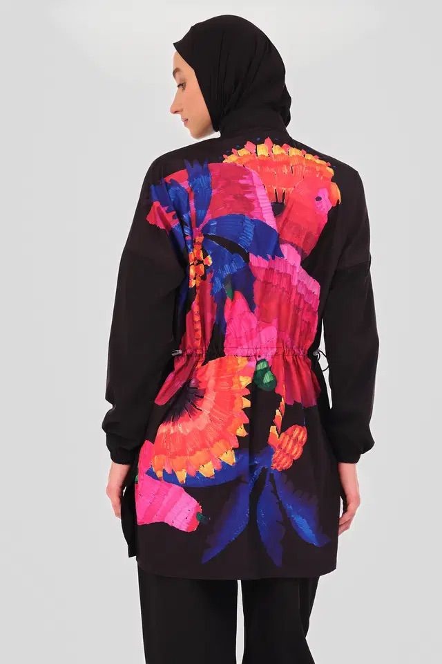 Black Burkini featuring colourful design