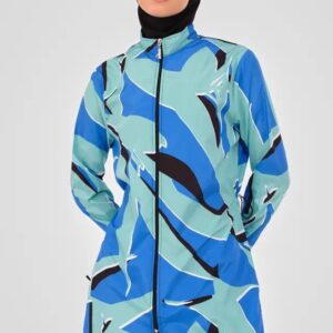 Light Blue Burkini with Colourful Top & Plain Navy Blue Bottom