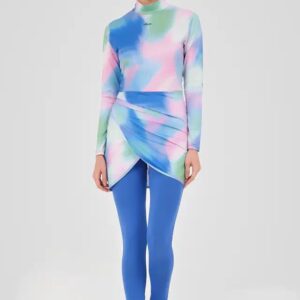 Light Blue Burkini with Colourful Design Top