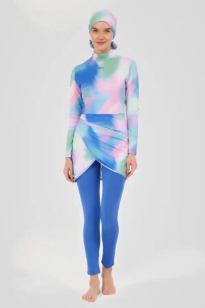 Light Blue Burkini with Colourful Design Top