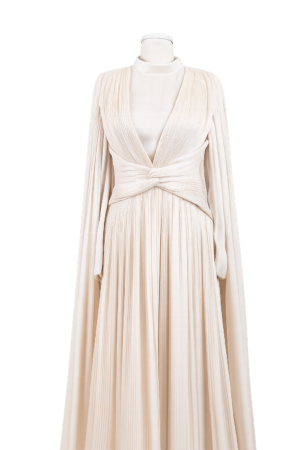 Elegance Pleated Gown – Cream Luxury Edition