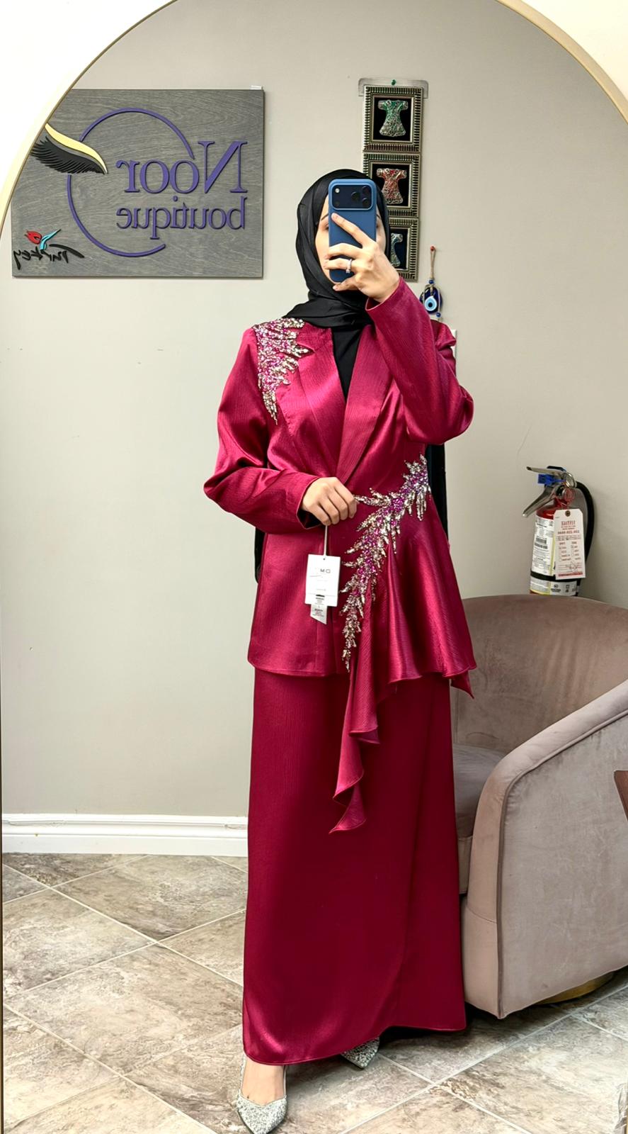 Fuchsia Peplum Two-Piece Evening Set