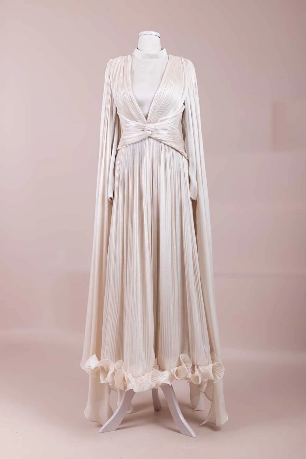 Elegance Pleated Gown – Cream Luxury Edition - Image 6