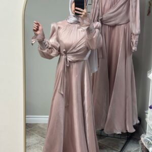 Dusty Rose Satin Modest Evening Gown