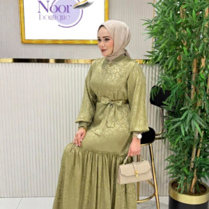 Cotton Jacquard Maxi Dress – Olive Green