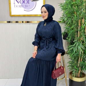 Cotton Jacquard Maxi Dress – Navy Blue