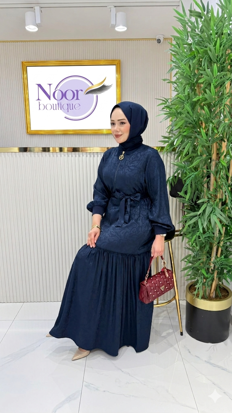 Cotton Jacquard Maxi Dress – Navy Blue