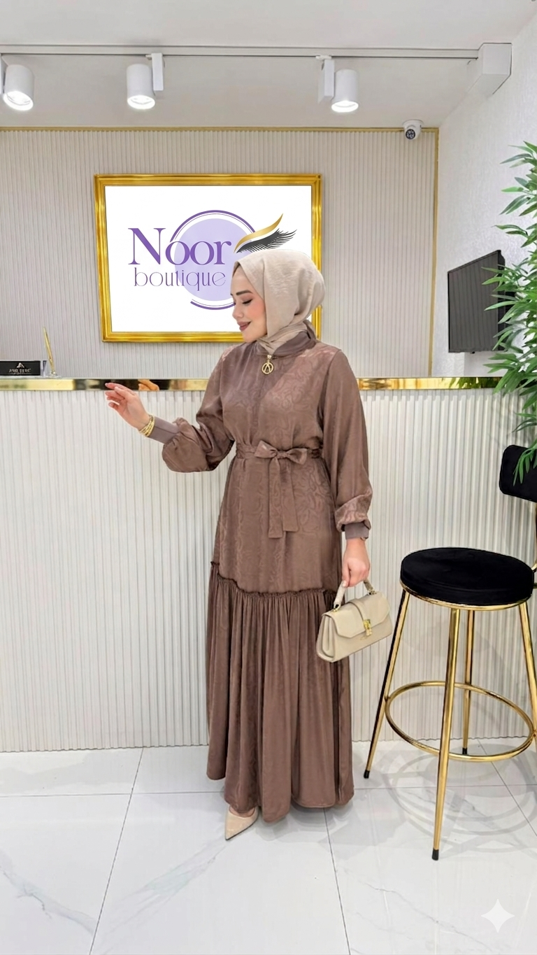 Cotton Jacquard Maxi Dress – Earthy Mocha