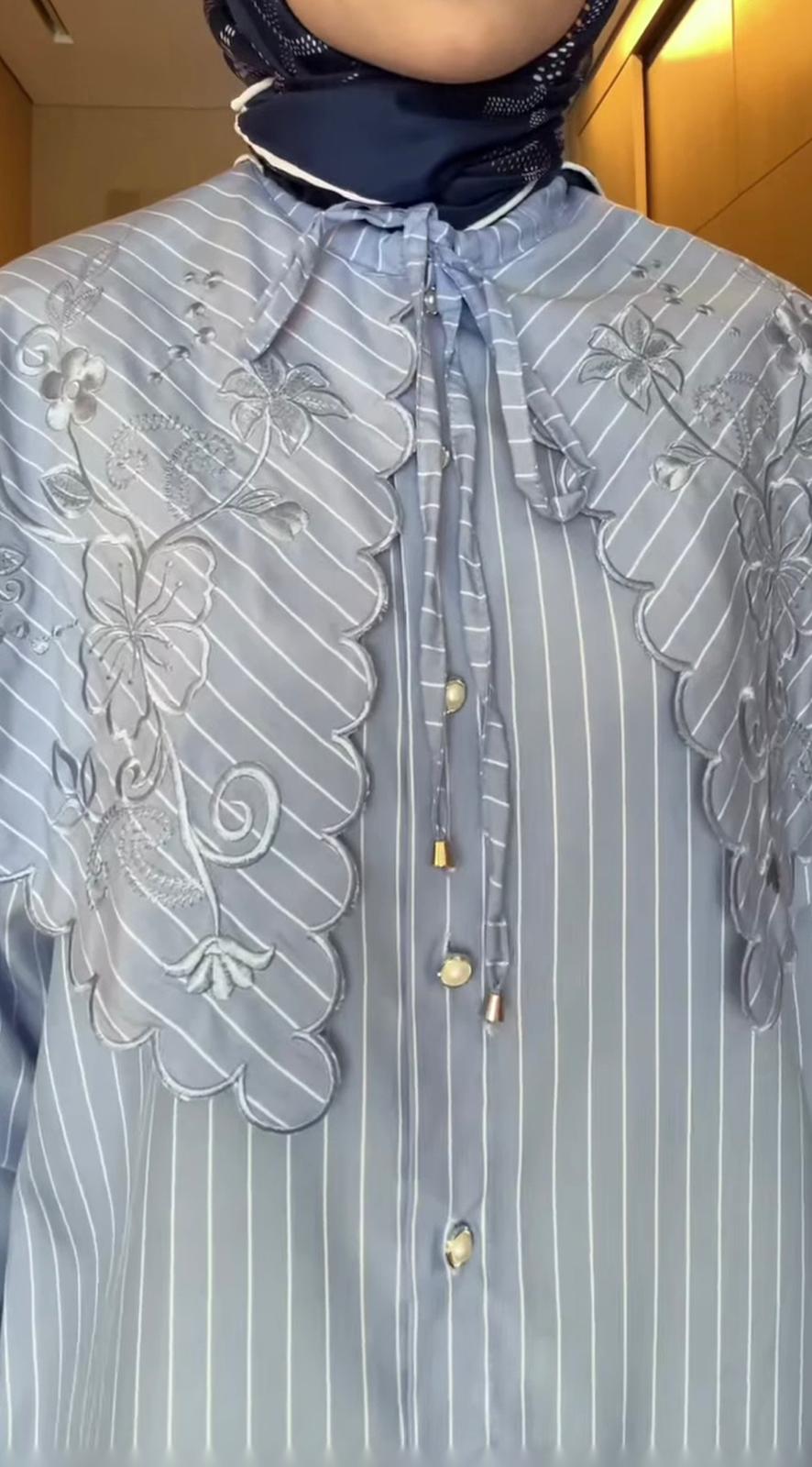 Light Blue Striped Bib Collar Tunic - Image 3