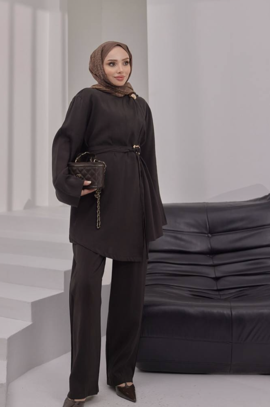 Dark Brown Modal Tunic-Pants Set