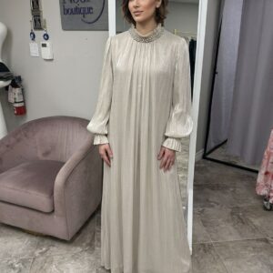 Pearl White Glow Pleated Evening Hijab Dress