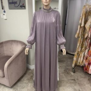 Lavender Glow Pleated Evening Hijab Dress