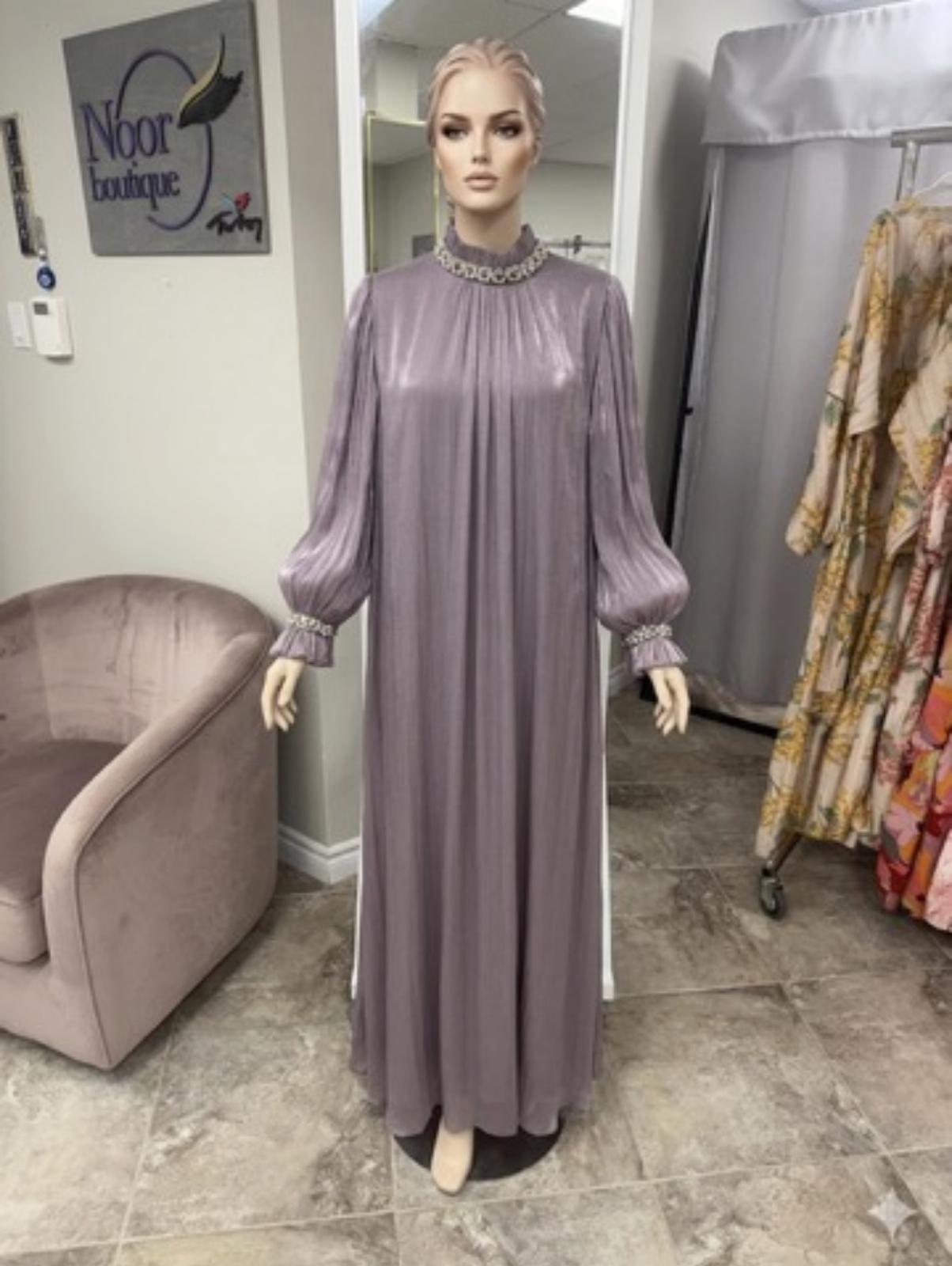 Lavender Glow Pleated Evening Hijab Dress