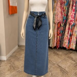 Denim Maxi Skirt with Scarf Belt