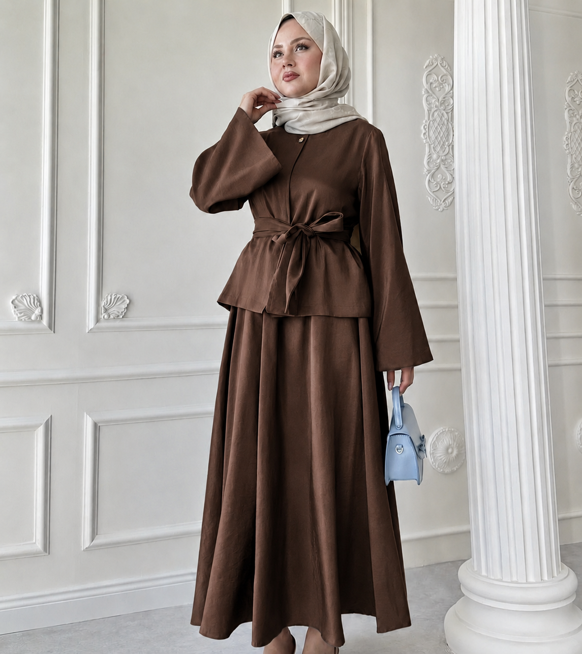Tie Waist Modest Two Piece Set - Image 2