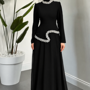 Pearl Embellished Modest Evening Gown