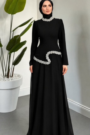 Pearl Embellished Modest Evening Gown