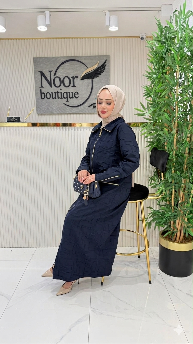 Navy Blue Lightweight Waffle Zip-Up Longline Overcoat