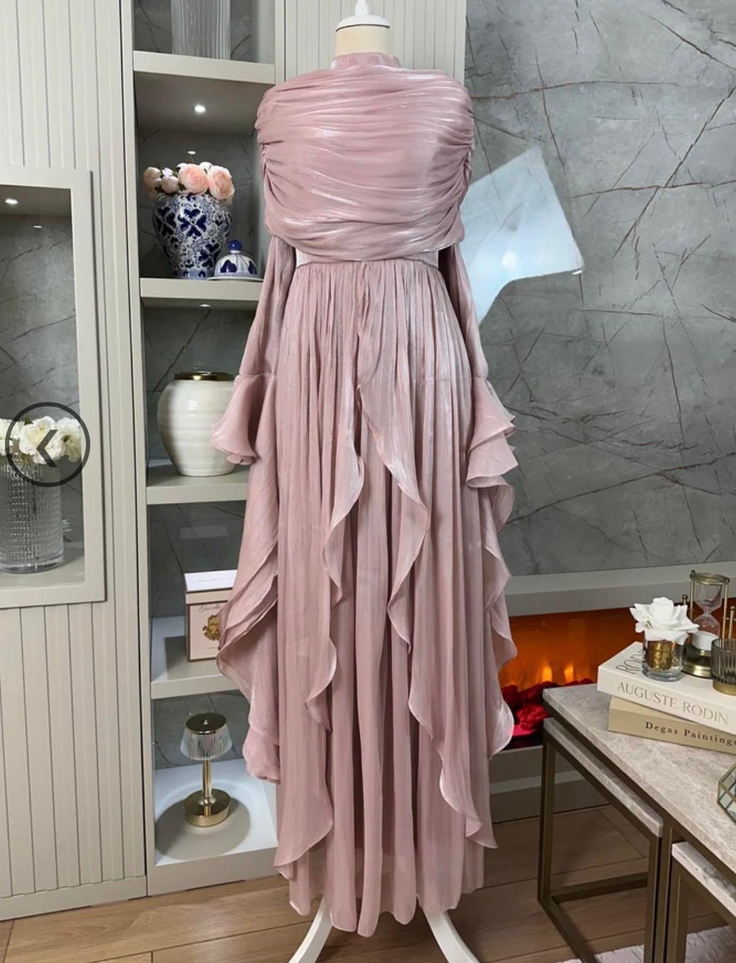 Dusty Pink Chiffon Ruffled Glow Evening Gown - Image 2