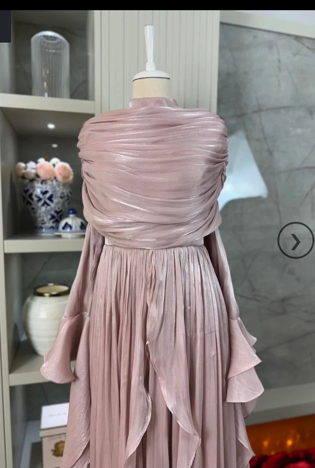 Dusty Pink Chiffon Ruffled Glow Evening Gown - Image 3