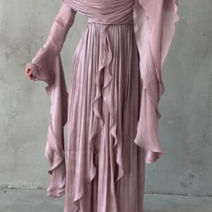 Dusty Pink Chiffon Ruffled Glow Evening Gown