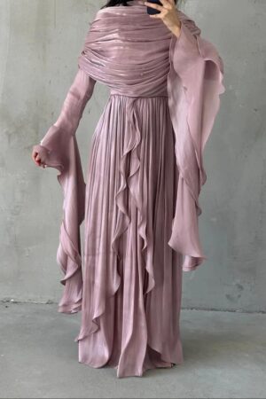 Dusty Pink Chiffon Ruffled Glow Evening Gown