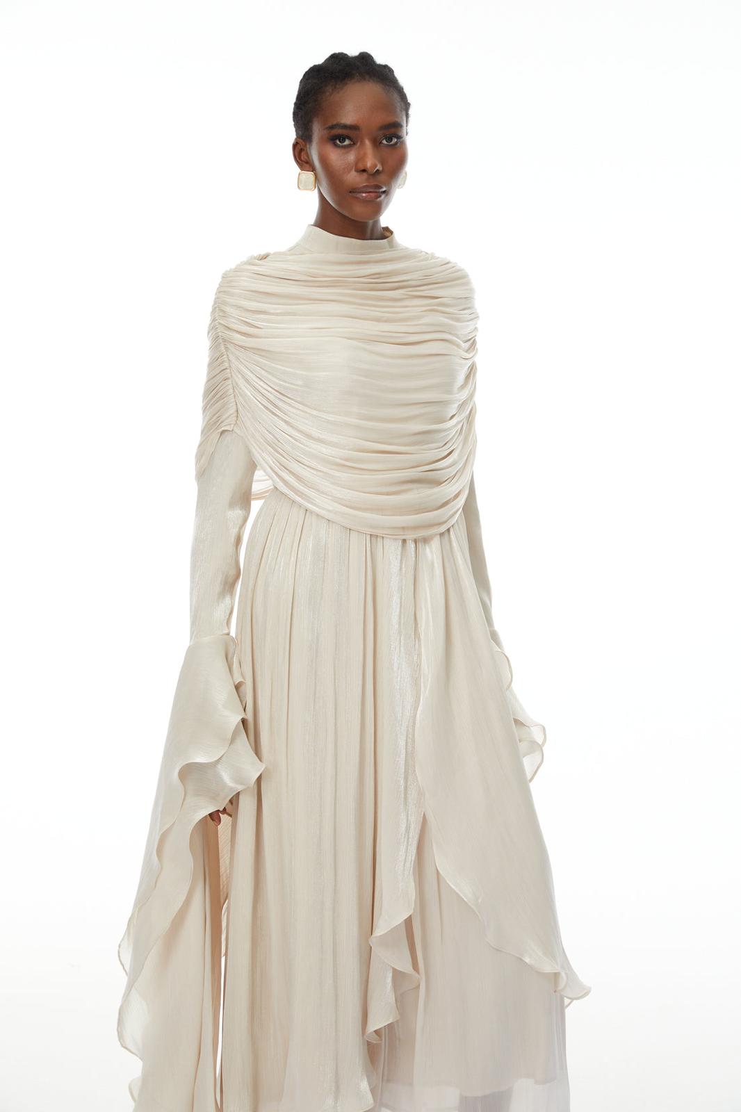 Ivory Chiffon Ruffled Glow Evening Gown - Image 2