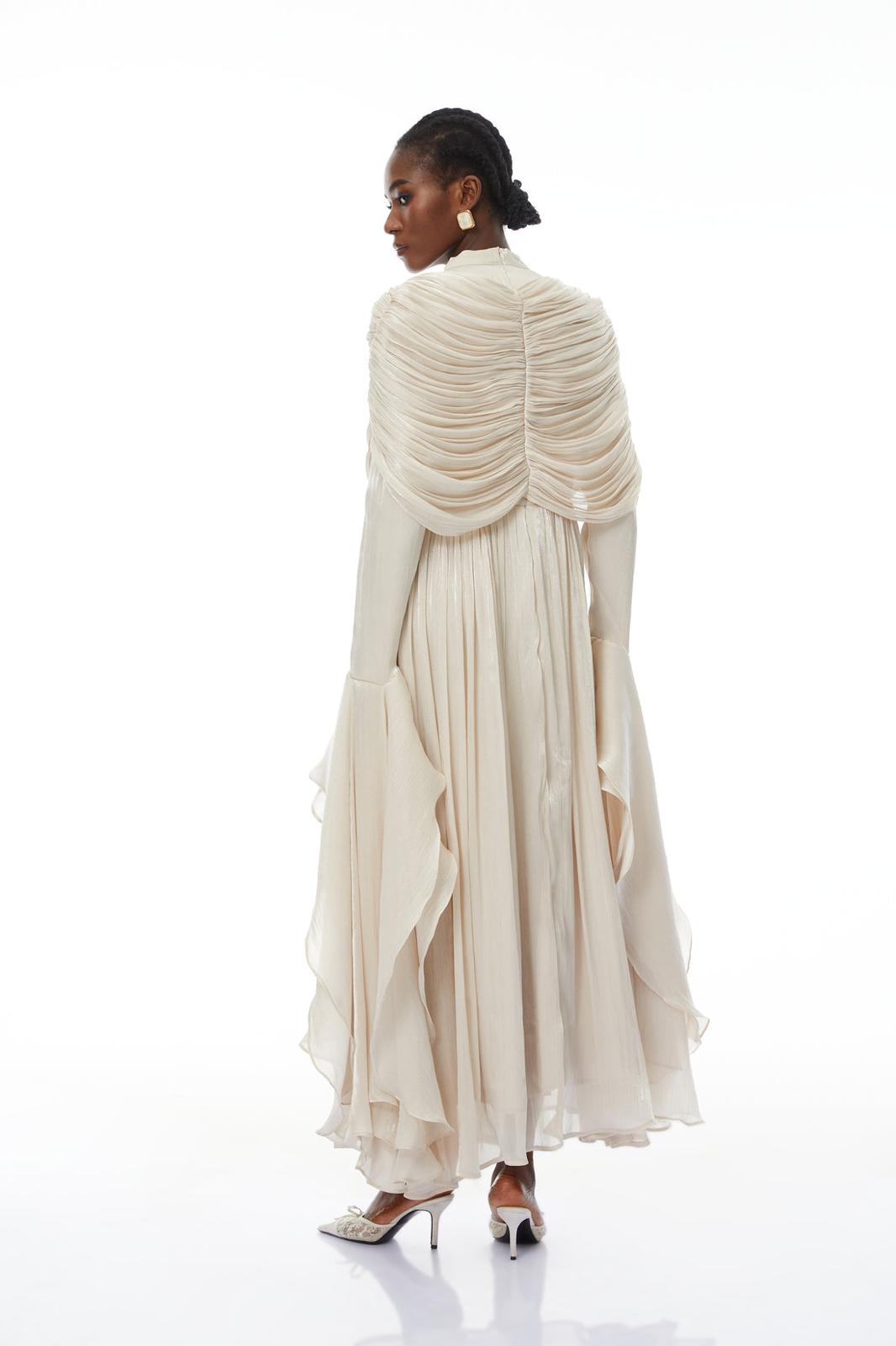 Ivory Chiffon Ruffled Glow Evening Gown - Image 3
