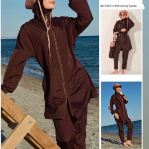 Brown Quick-Dry Modest Swimwear Set