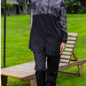Black Palm Print Modest Swimwear Set