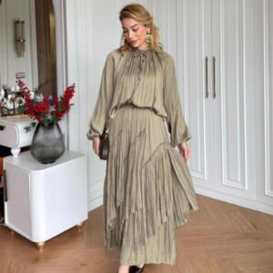Olive Pleated Modest Two-Piece Set
