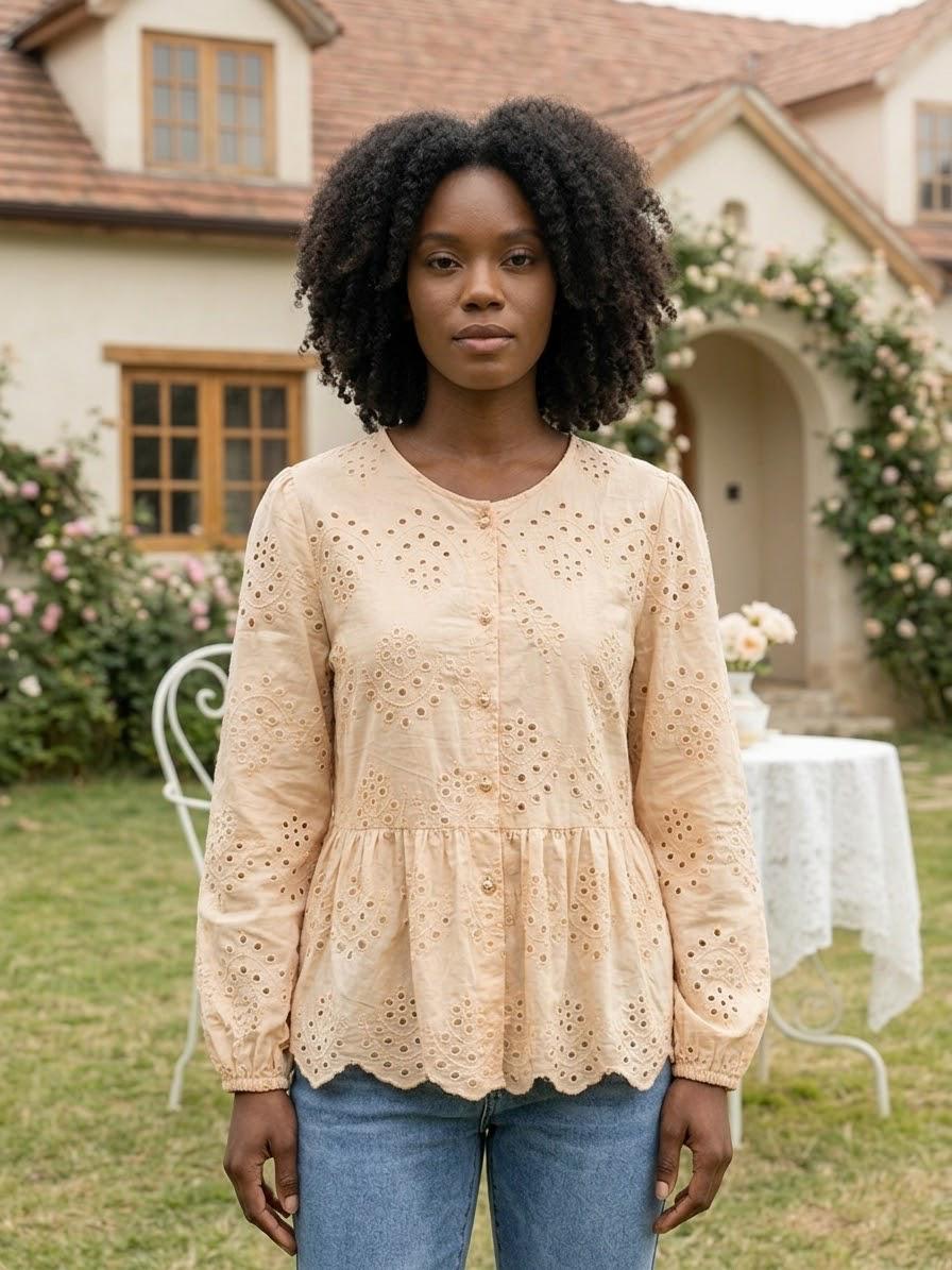 Broderie Lace Peplum Tunic Blouse - Image 12