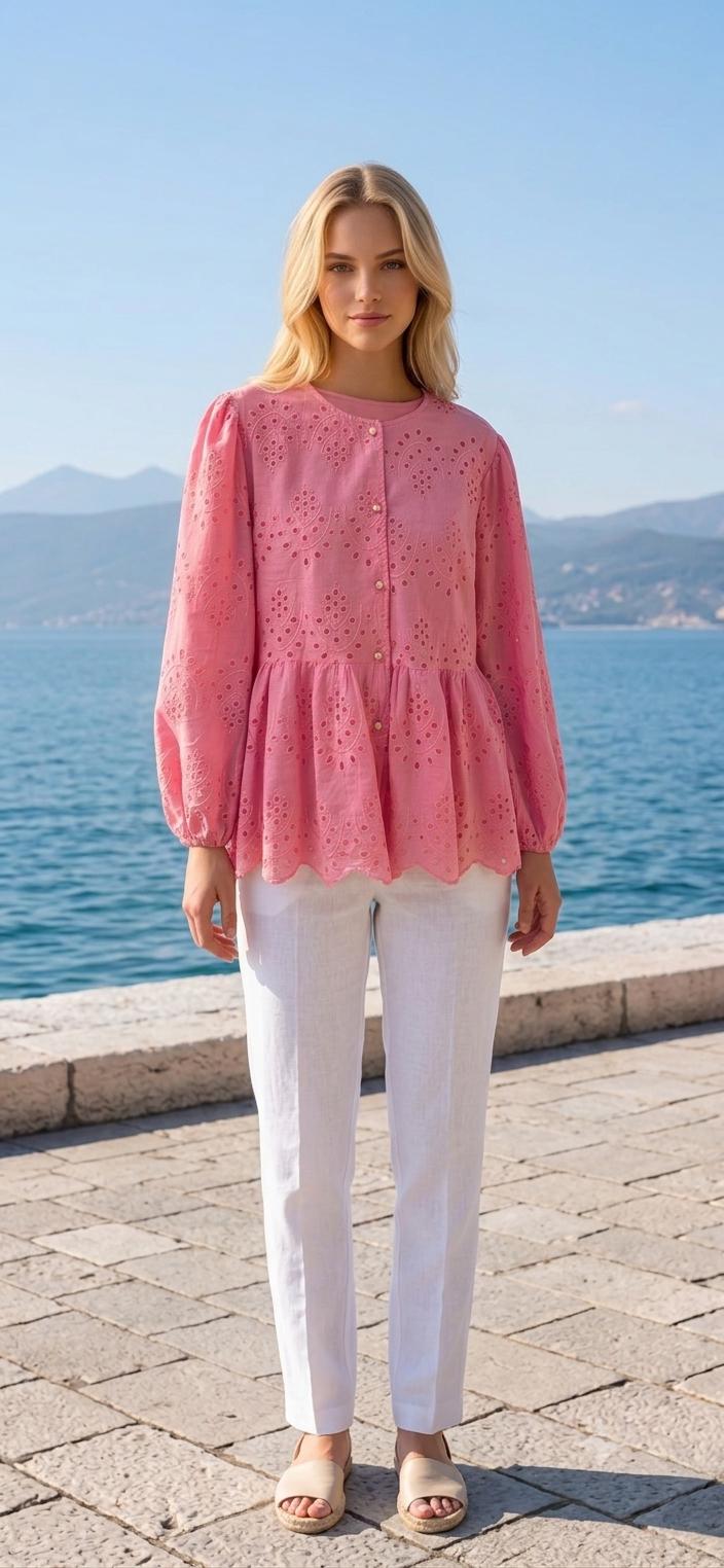 Broderie Lace Peplum Tunic Blouse - Image 9