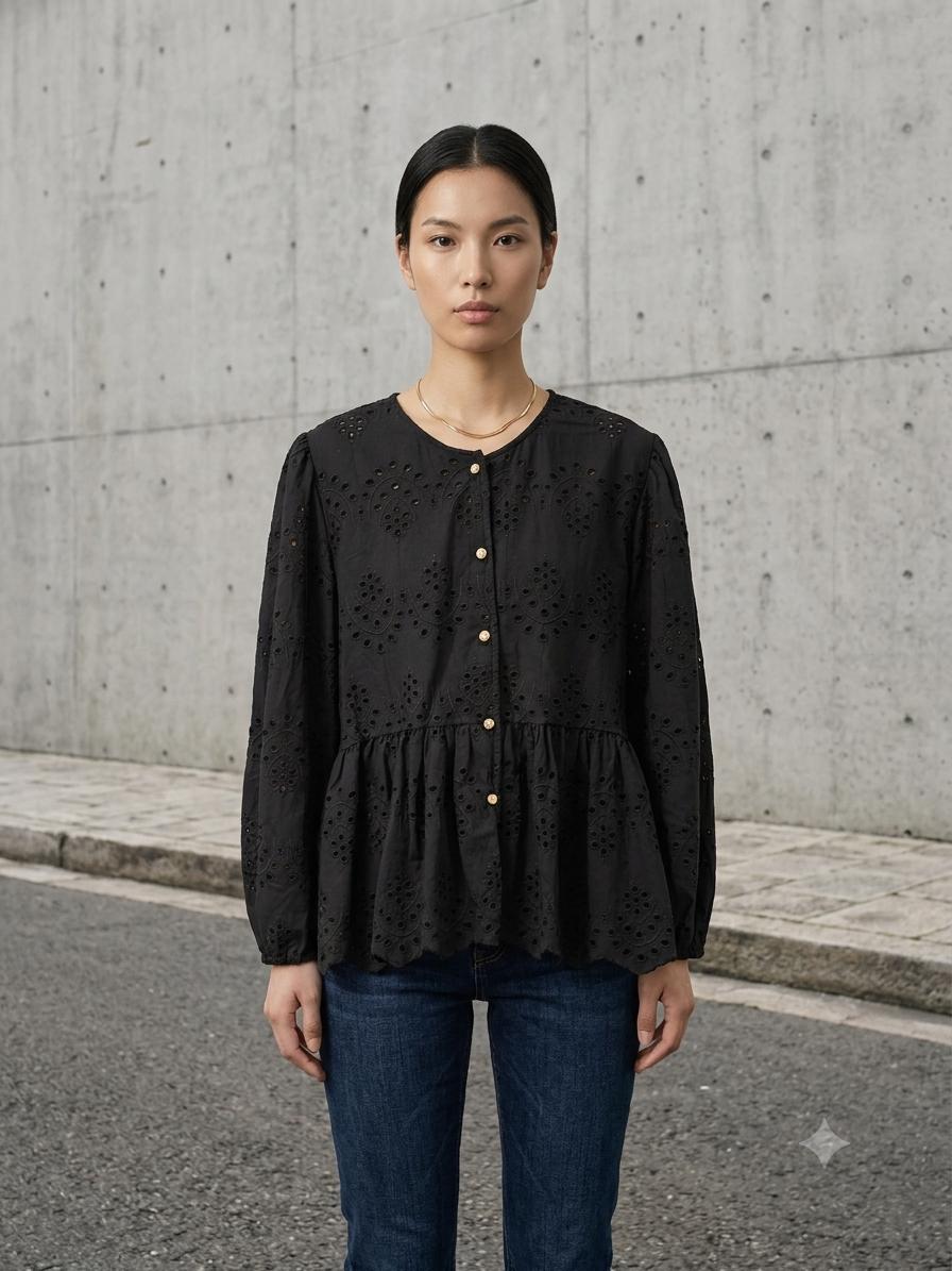 Broderie Lace Peplum Tunic Blouse - Image 8