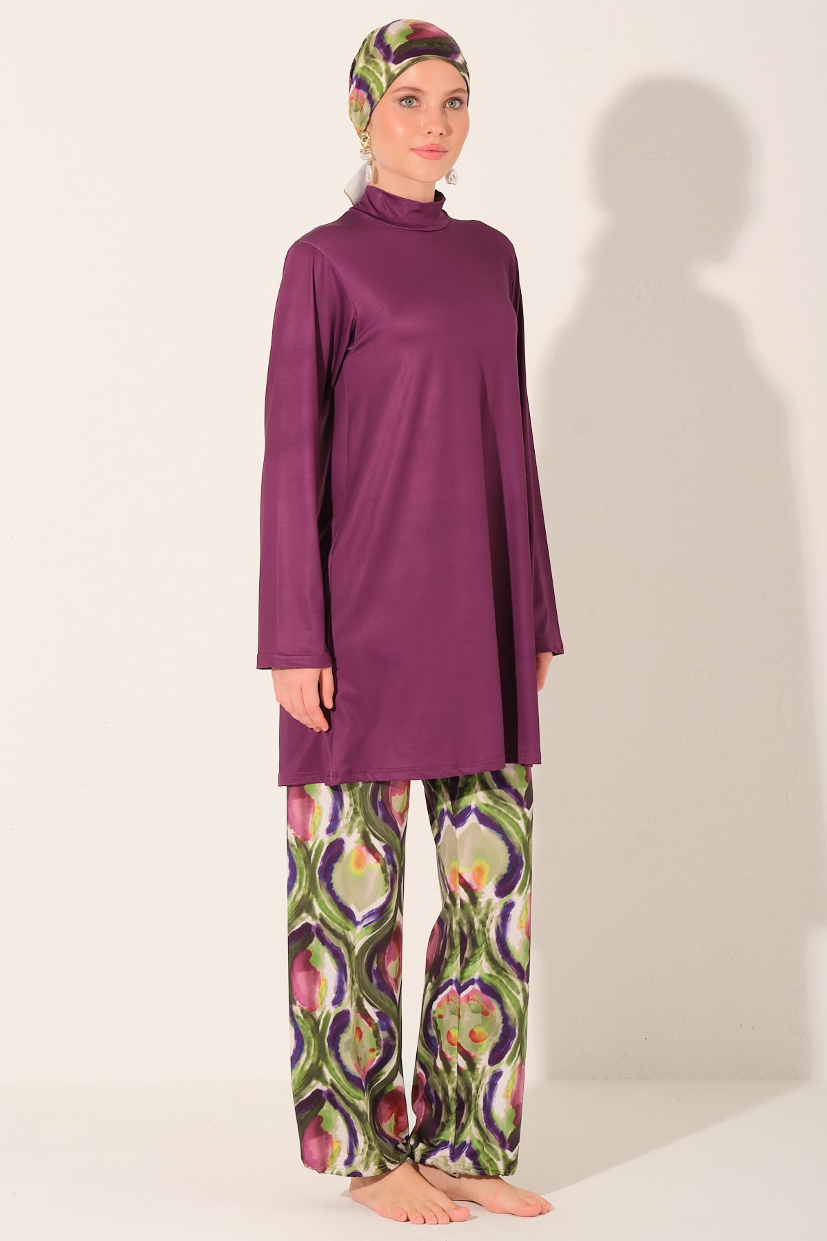 Modest Swimwear Set – Purple Pattern - Image 2