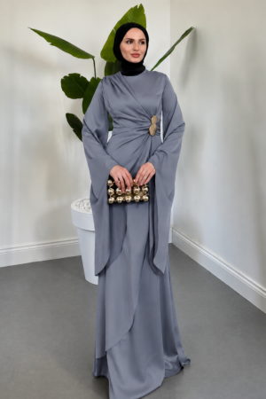 Flowing Sleeve Evening Dress