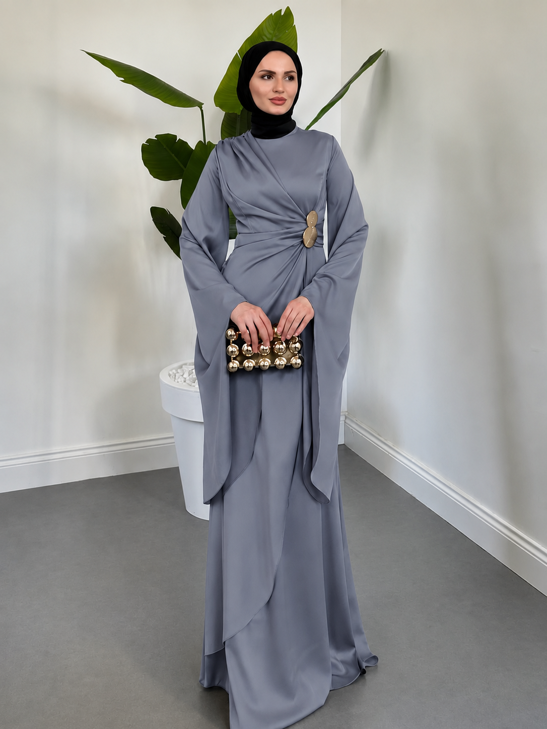Flowing Sleeve Evening Dress