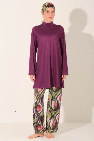 Modest Swimwear Set – Purple Pattern