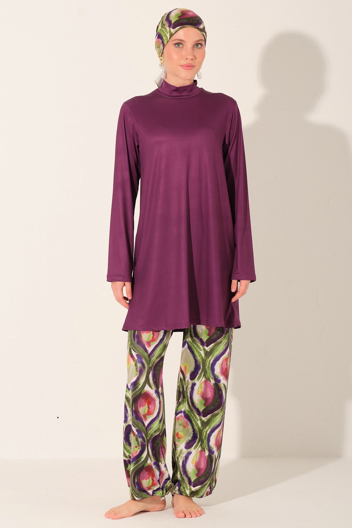 Modest Swimwear Set – Purple Pattern