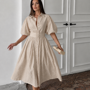 Aurora Belted Eyelet Midi Dress