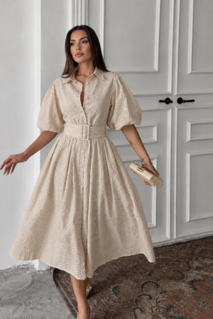 Aurora Belted Eyelet Midi Dress