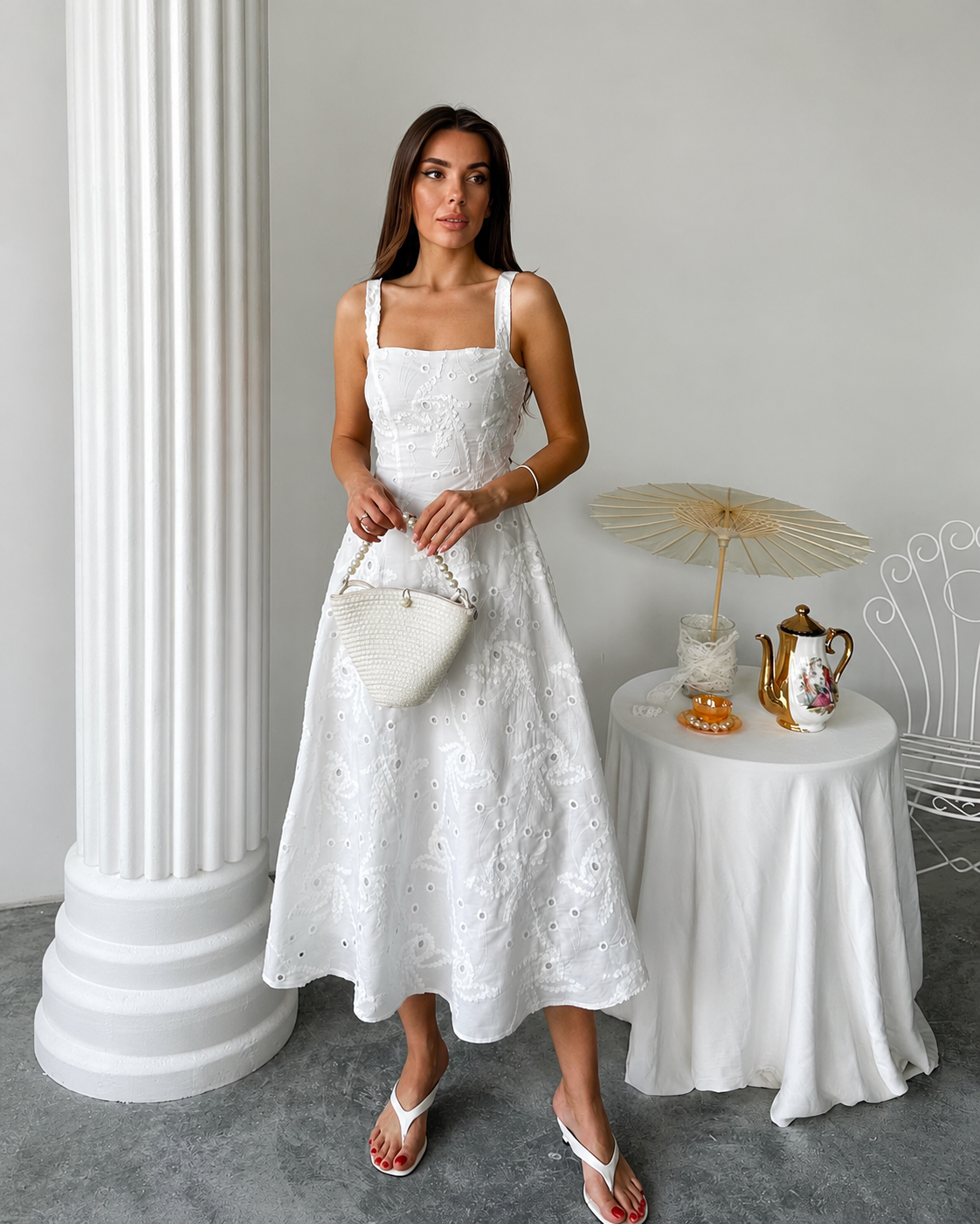 White Lace-Up Dress