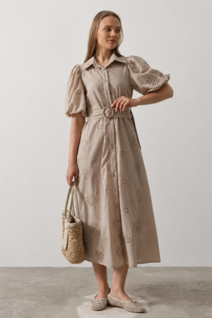 Beige Embroidered Dress