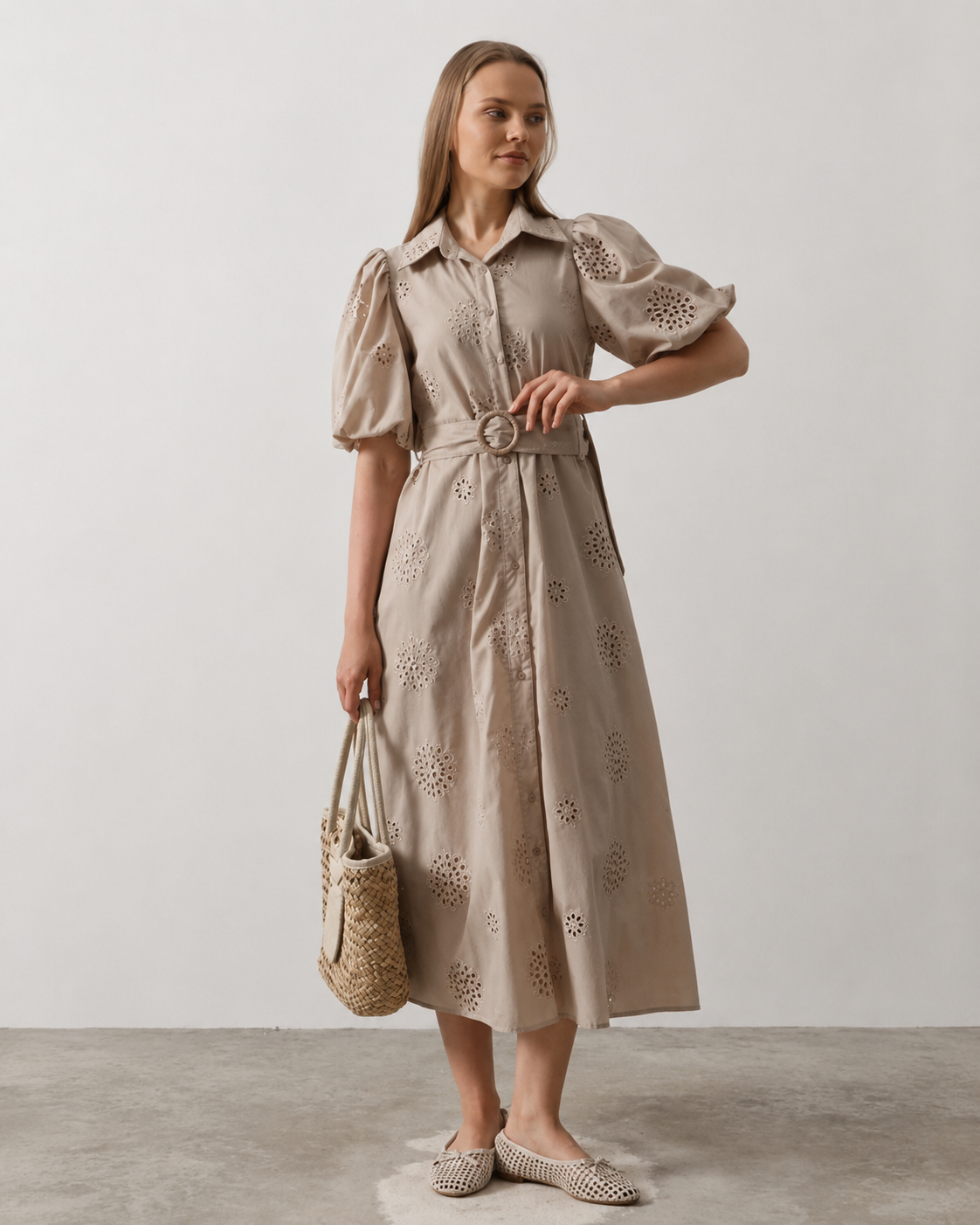 Beige Embroidered Dress